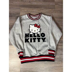 Hello Kitty Gray Sweatshirt S With Red & Black Striped Trim C4